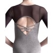 Capezio 10670W grijs balletpak met zwarte mesh mouwen achterkant 