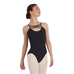 Capezio TC0040W balletpak spaghettibandjes gekruist op de borst voorkant zwart 