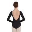 Capezio TC0041 zwart balletpak lange mouwen en lage V rug achterkant 