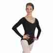 Capezio TC0041 zwart balletpak lange mouwen en lage V rug voorkant
