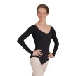 Capezio TC0041 zwart balletpak lange mouwen en lage V rug voorkant