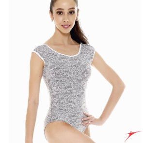 SoDanca E11129 dames balletpak bedekt met kant grijs en wit voorkant 