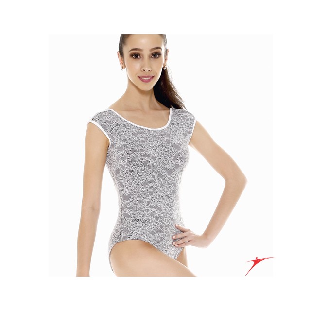 SoDanca E11129 dames balletpak bedekt met kant grijs en wit voorkant 