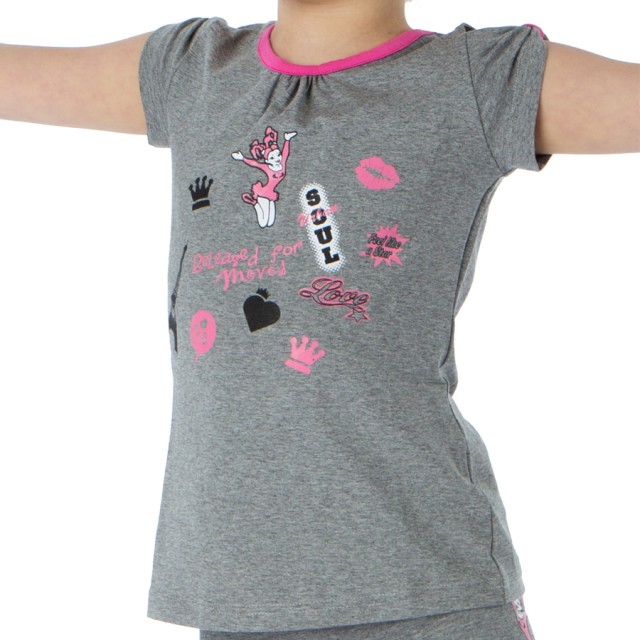 T-shirt Grijs Papillon Roze Print Dans Shirt voor Kinderen in de uitverkoop