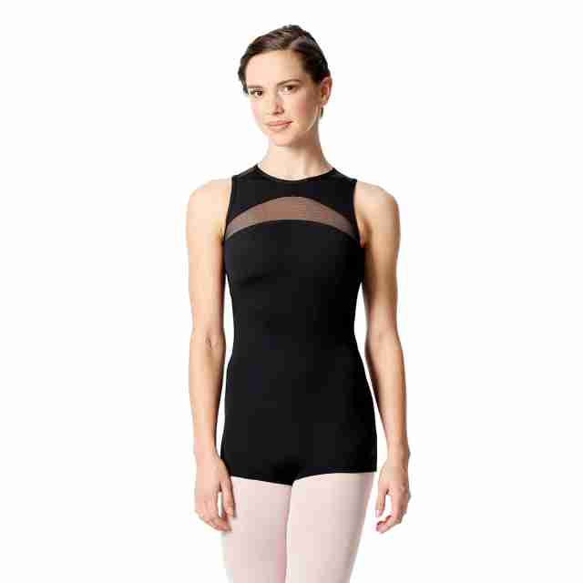 Luli LUF548 zwart dames balletpak zonder mouwen open rug voorkant
