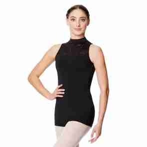 Balletpak met broekje - Zwart - Open rug - Gesloten hals - Katoen/spandex - Met col - Calla CAL186