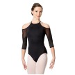 Zwart balletpak voor dames - Ontblote schouders - Open rug - Mouwen van gaas - Microvezel - Lulli LUF538 Zwart balletpak voor dames - Ontblote schouders - Open rug - Mouwen van gaas - Microvezel - Lulli LUF538