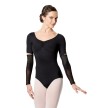 Zwart balletpak voor dames - Pich voor en achter - Bloemenpatroon op mouwen - Microvezel - Lulli LUF537 Zwart balletpak voor dames - Pich voor en achter - Bloemenpatroon op mouwen - Microvezel - Lulli LUF537