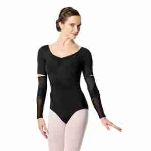 Zwart balletpak voor dames - Pich voor en achter - Bloemenpatroon op mouwen - Microvezel - Lulli LUF537