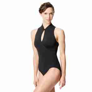 Zwart mouwloos balletpak - Open halslijn - Rug van gaas - Microvezel - Voor dames - Lulli LUF595