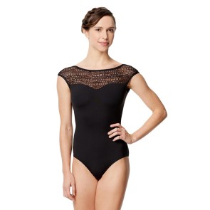 Zwart balletpak voor dames - Kapmouwtjes - Hartvormige halslijn met gaas - Lage ronde rug - Lulli LUF572
