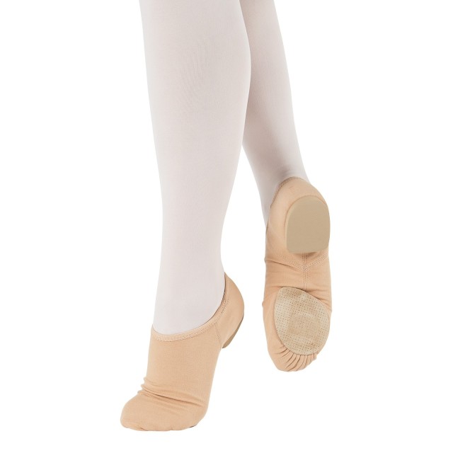 Jazzschoenen van elastisch canvas Rubberen hiel Suede zool Zwart en huidskleur SoDanca JZ75L