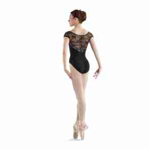 Bloch Zwart balletpak voor dames - Kanten kapmouwtjes - Kanten rug met knoopsluiting -  Chiwa L6042