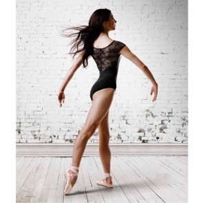 Bloch L6042 zwart balletpak voor dames kanten kapmouwtjes achterkant 