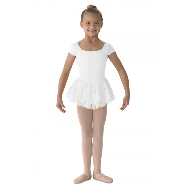 Bloch M1052 meisjes balletjurkje korte mouw wit voorkant