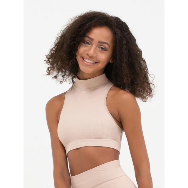 Capezio Naadloze Geribbelde Crop Top met Col en Racerback