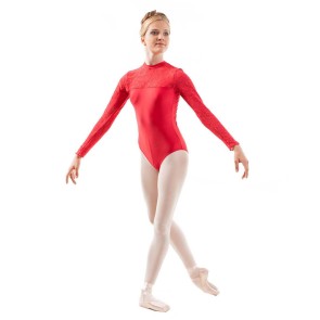 Sansha Tempora LE4510M dames balletpak lange mouwen rood achterkant